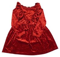 Červené zamatové šaty s volánikmi H&M