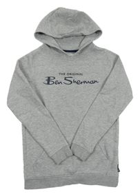 Sivá melírovaná mikina s logom a kapucňou Ben Sherman
