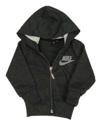 Tmavosivá melírovaná prepínaci mikina s logom a kapucí - Nike