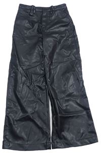 Čierne koženkové wide leg high waist nohavice H&M