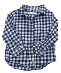 Tmavomodro-svetlomodrá kockovaná flanelová košeľa Zara