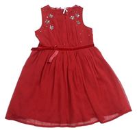 Červené šifónové šaty s hvězdami z flitrů Next
