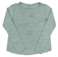 Tyrkysové melírované úpletové triko s nápisy H&M