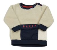 Bielo-tmavomodrá huňatá mikina s logom Baker