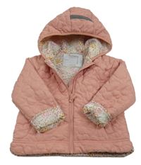 Ružová kvetovaná šušťáková lehce zateplená bunda s kapucňou Nutmeg
