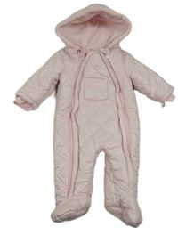 Svetloružová prešívaná zimná kombinéza s kapucňou