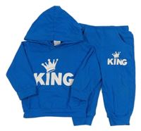 2set - Modrá mikina s nápisem a kapucí + tepláky s nápisem 