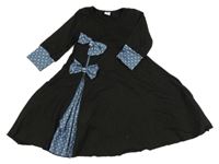 Černo-modré šaty s mašlemi a puntíkatými prvky 