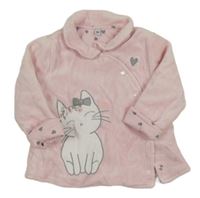 Růžový sametový podšitý kabátek s mačičkou