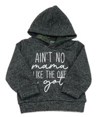 Sivá melírovaná mikina s nápisom a kapucňou