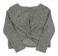 Šedé melírované třpytivé žebrované crop úpletové triko Nutmeg