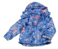 Světlemodro-růžová květovaná šusťáková jarní bunda s kočičkami a kapucí Pocopiano