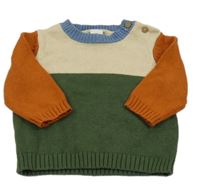 Zeleno-béžovo-oranžový sveter