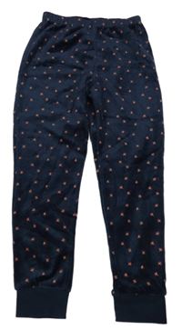 Tmavomodré zamatové tepláky s kvetmi