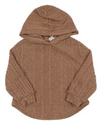 Staroružová rebrovaná úpletová mikina s kapucňou Shein