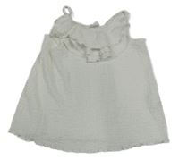 Biely rebrovaný top s volánikom a 3D květem Zara