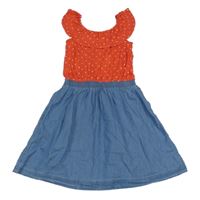 Jahodovo-modré šaty s bodkami a riflovou sukní Yigga