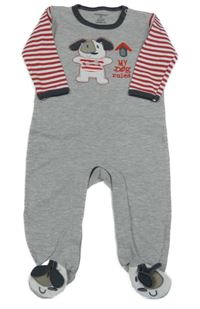 Sivo-červeno-biely overal s psíkom