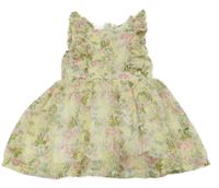 Bielo-zeleno-žlto-ružové kvetované šifónové šaty