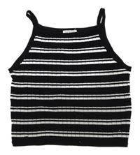 Bielo-čierny rebrovaný pruhovaný úpletový crop top H&M