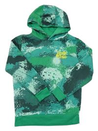 Zeleno-sivá mikina s fleky a nápisom a kapucňou Dunnes