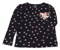 Černo-růžové triko se srdíčky a Minnie a Mickeym C&A