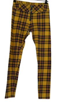 Dámské okrovo-barevné kostkované legíny 