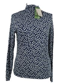 Nové - Dámske tmavomodré kvietkovane tričko s rolákom TU