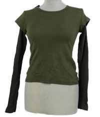 Dámské khaki-hnědé žebrované crop triko Brandy Melville 