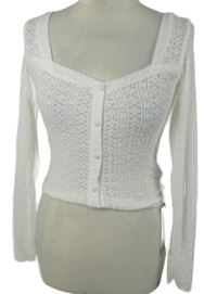 Nové - Dámský bílý vzorovaný crop propínací lehký svetr Dazy 