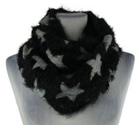 Dámská černo-šedá hvězdičkovaná chlupatá límcová šála