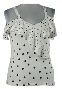 Dámska biela bodkovaná blúzka s volnými rameny a volánikom Dorothy Perkins