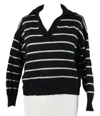 Dámsky čierno-biely pruhovaný vlnený sveter s golierikom Shein