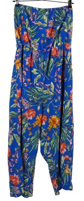 Dámský modrý květovaný letní kalhotový overal Primark 