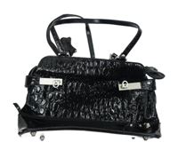 Dámská černá vzorovaná koženková lakovaná kabelka do ruky