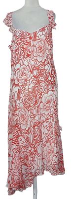 Dámske červeno-biele kvetované žoržetové midi šaty M&S