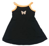 Čierno-neónově oranžové bavlnené šaty s motýlkom Matalan
