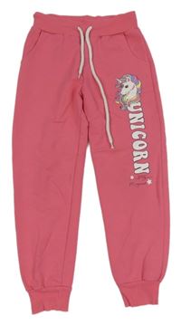 Růžové cuff tepláky s jednorožcem 