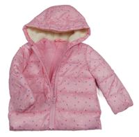 Růžová puntíkatá šusťáková zimní bunda s kapucí Dunnes