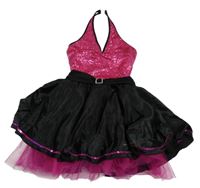 Malinovo-černé taneční šaty s flitry a všitým body