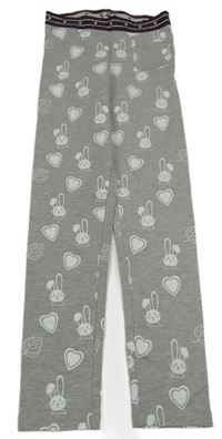 Nové - Světlešedé legíny se srdíčky a králíčky 