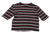 Černo-vínovo-bílé pruhované žebrované crop tričko New Look