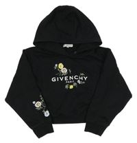 Černá crop mikina s vyšívanými květinami a kapucí Givenchy