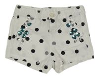 Biele plátenné bodkovaná é kraťasy s kamienkami