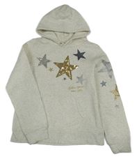 Šedá melírovaná mikina s hvězdami a kapucí H&M