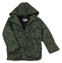 Khaki-černá vzorovaná šusťáková zimní bunda s kapucí F&F
