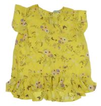 Žltá kvetovaná šifónová blúzka s volánikmi Y.F.K.