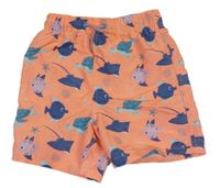 Neónově oranžové plážové kraťasy s rybami Kiki&Koko