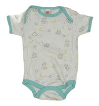 Biele body s ovečkami a tyrkysovými lemy Mini Berry