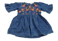 Tmavomodré rifľové šaty s kvietkami